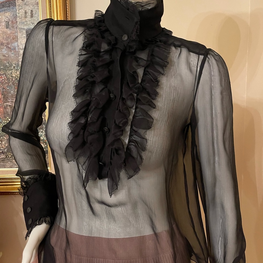 CHANEL  AUTENTIC  SHEERS RUFFLED TURTLENECK BLOUSE MADE IN ITALY  SIZE 36 - Picture 3 of 16